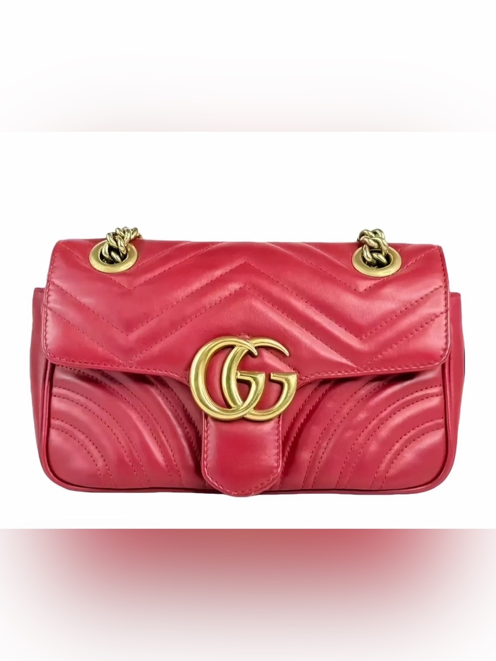 GUCCI Leather GG Red Small Marmont Shoulder Bag Crossbody with gold hardware